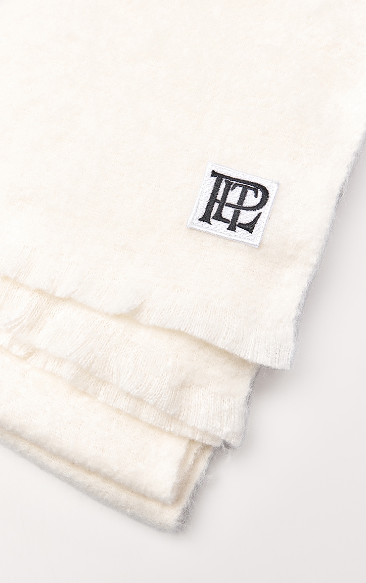 PLT Badge Cream Brushed Knit Scarf image 3