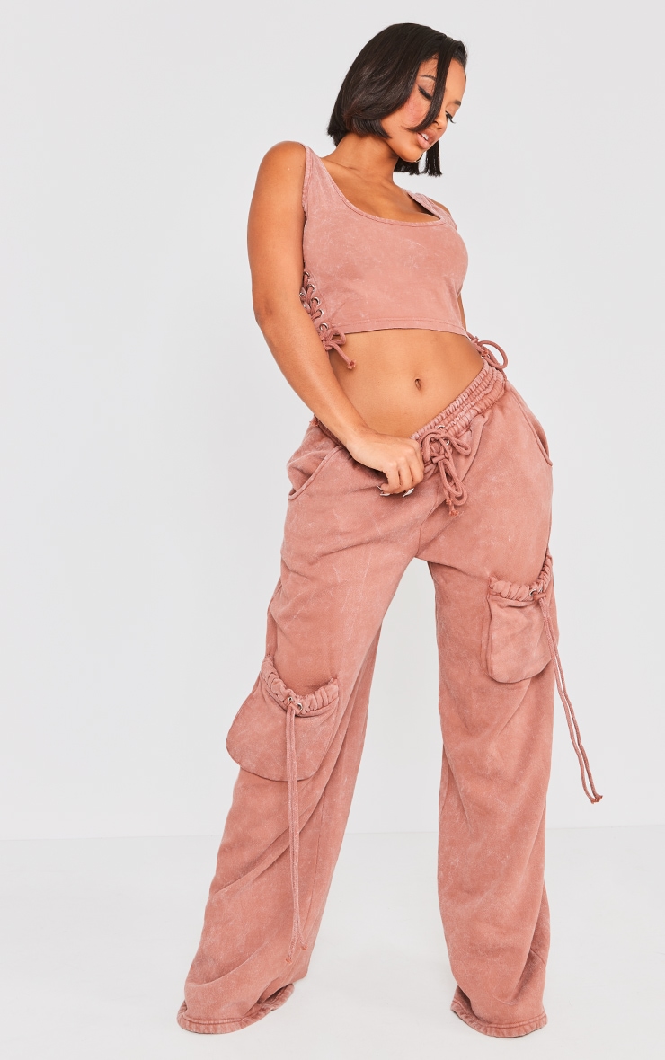 Shape Clay Washed Double Waistband Pocket Detail Wide Leg Track Pants image 1