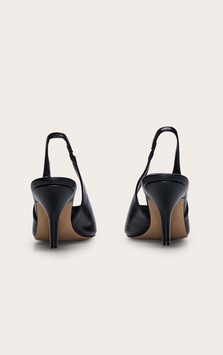 Black PU High Vamp Mid Heel Sling Back Courts image 4