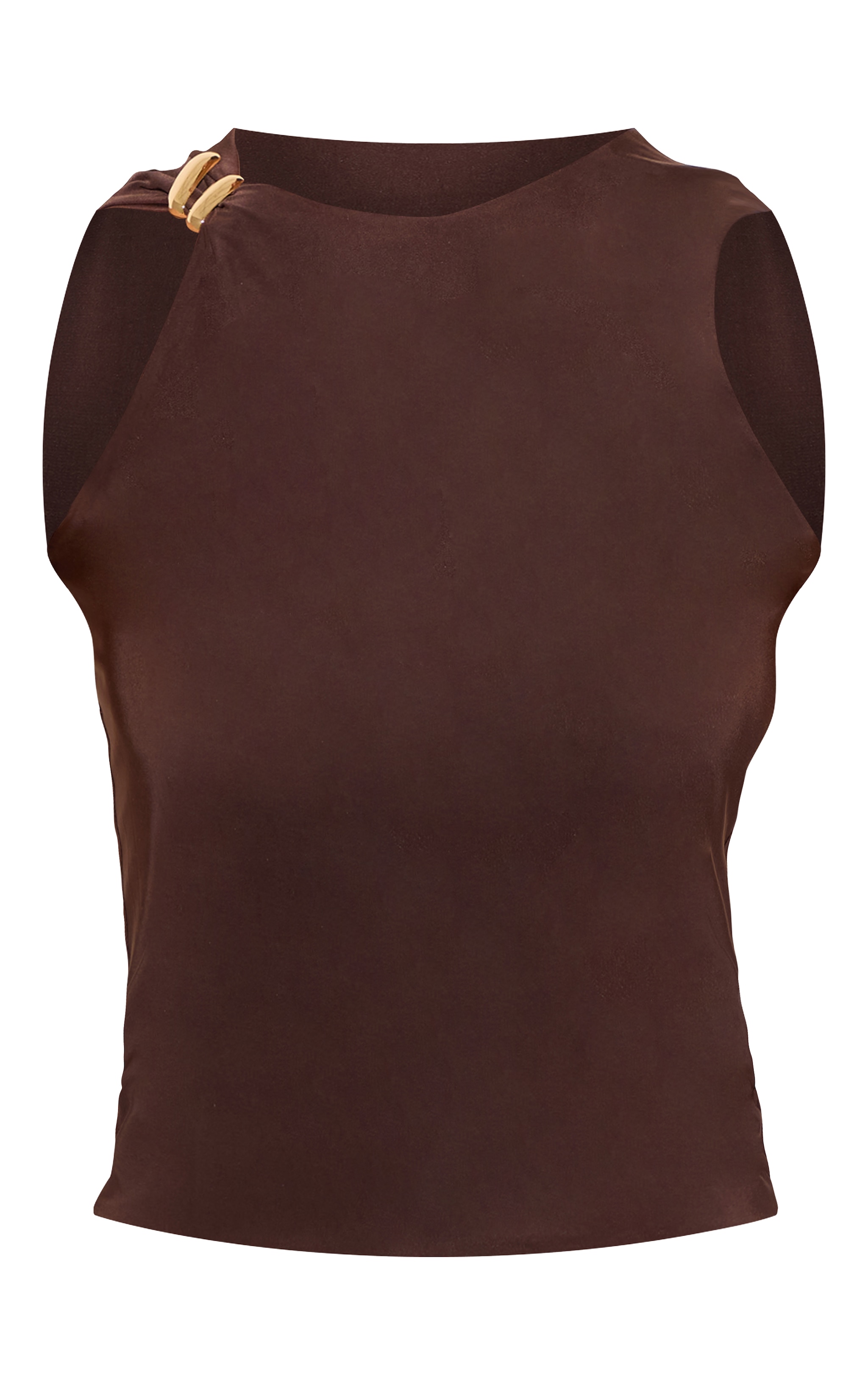 Tall Deep Chocolate Double Layer Slinky Trim Detail Long Vest Top image 5