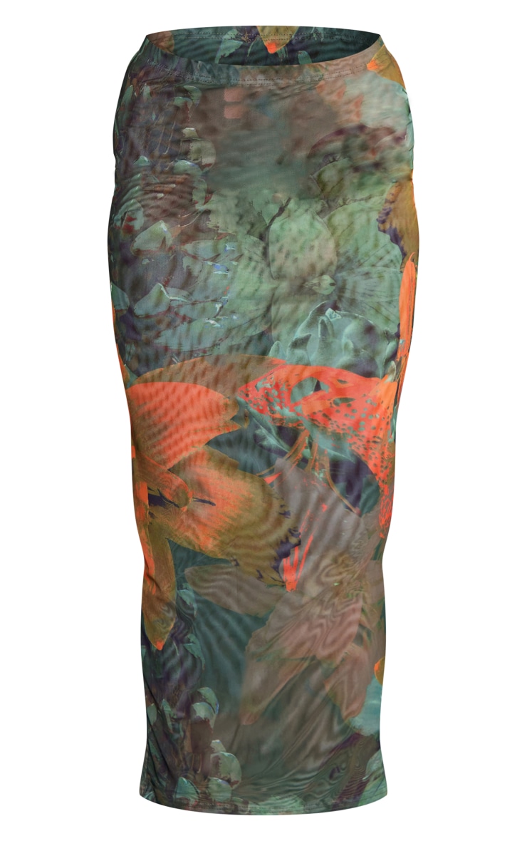 Multi Floral Print Mesh Low Rise Midi Skirt image 5