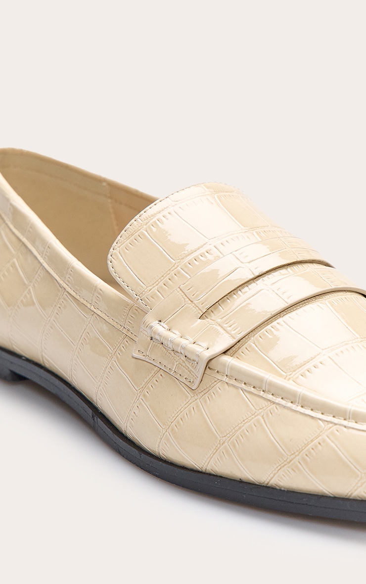 Cream Croc PU Basic Squared Toe Loafer image 5