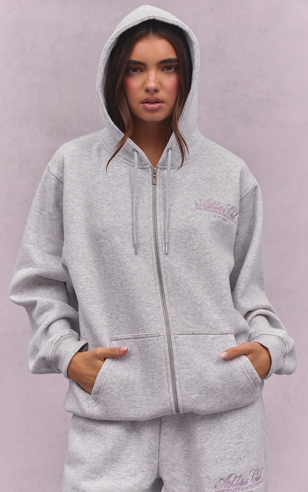 Ash Grey Athletics Club Cotton Fleece Oversized Full Zip Hoodie