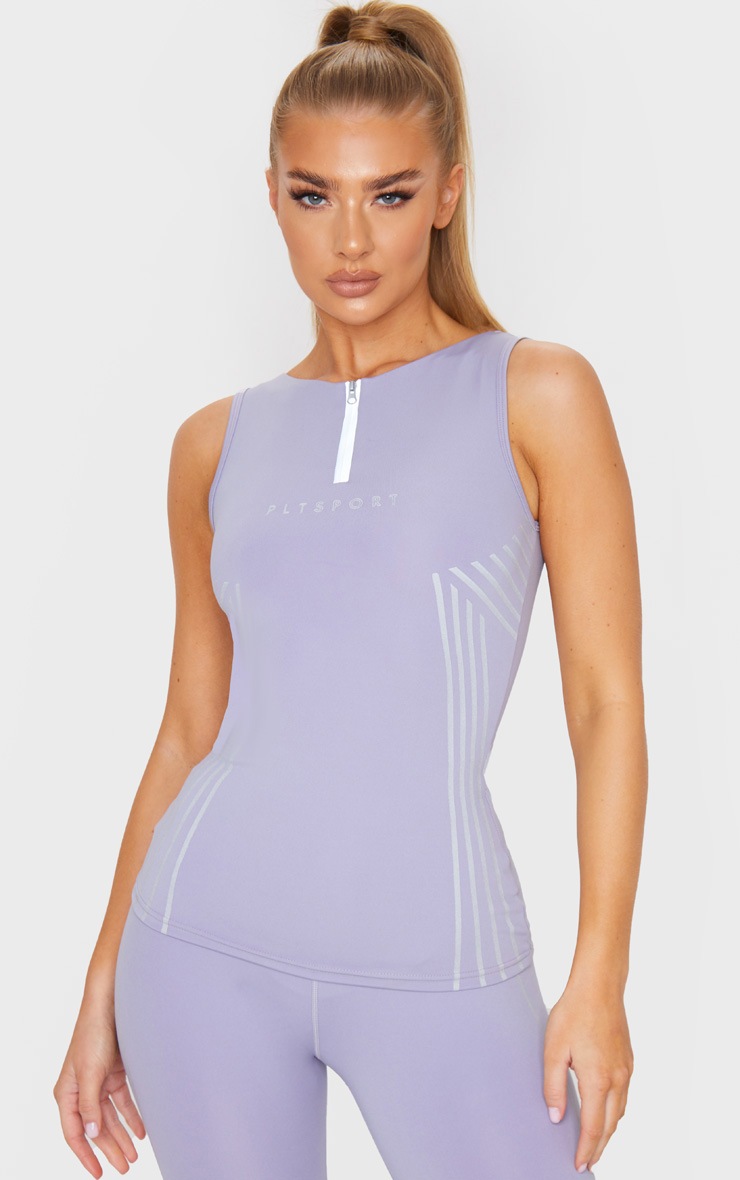 PRETTYLITTLETHING - Débardeur de sport gris à zip et lignes