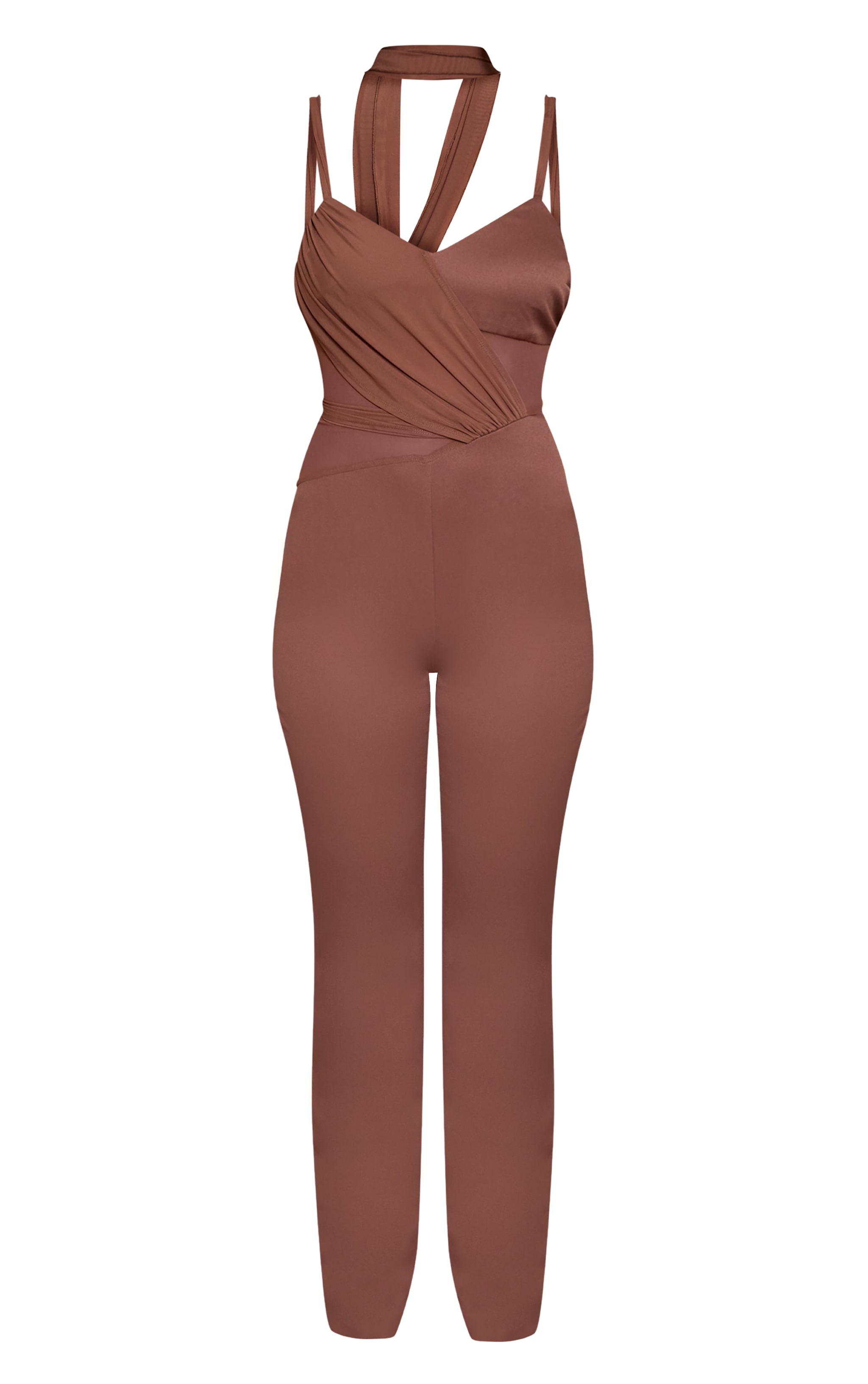 Chocolate Woven Mesh Detail Jumpsuit image 5