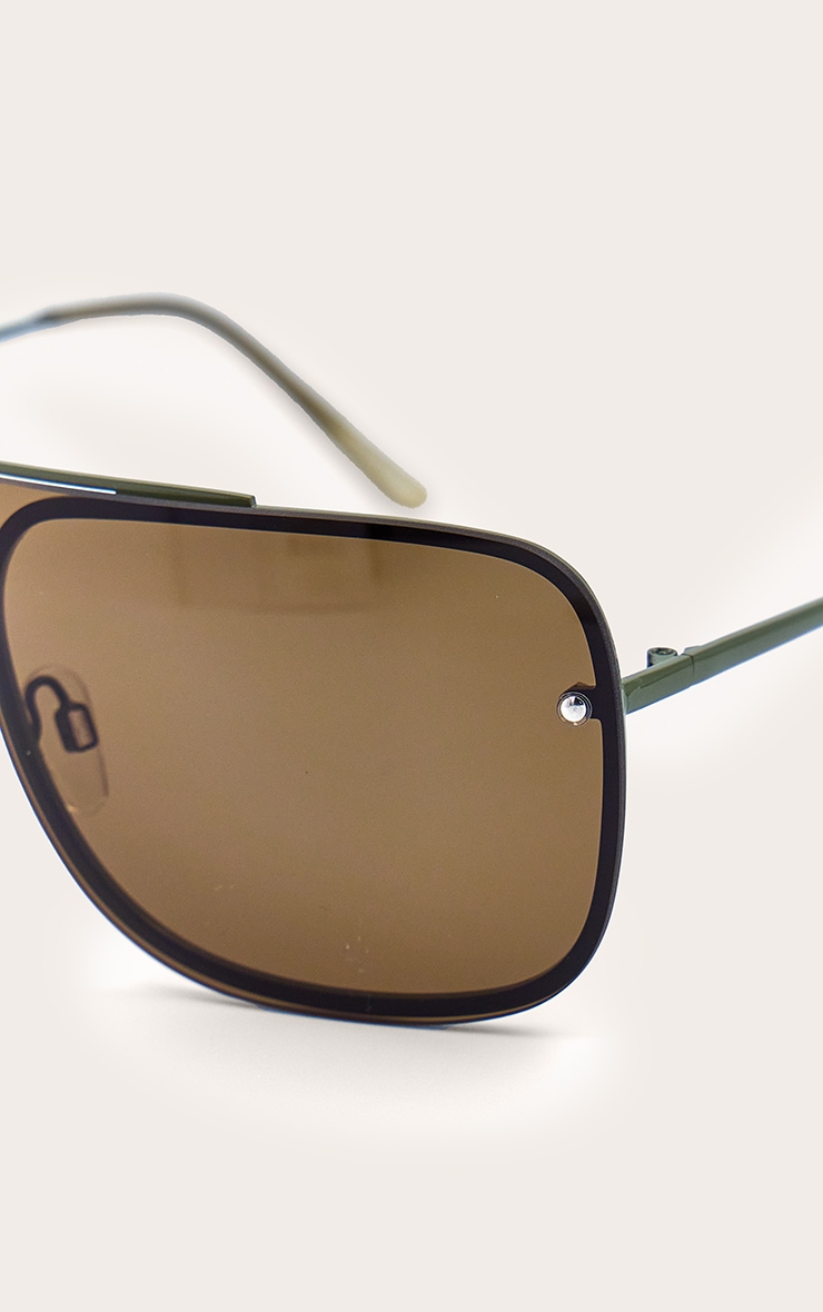 Lunettes de soleil style aviateur fines vert olive effet fumé image 4