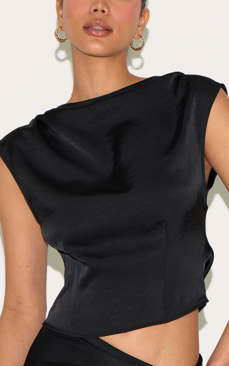 Black Cowl Back Satin Top image 4