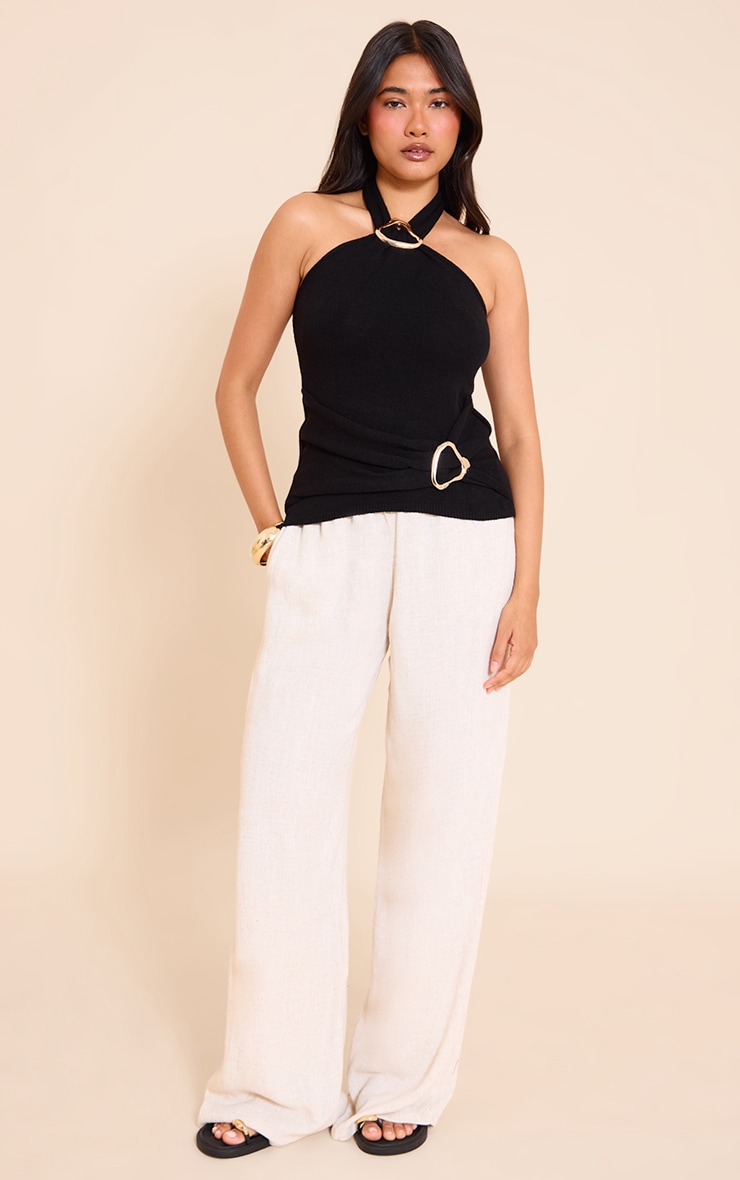 Black Trim Detail Wrap Halter Neck Top image 3