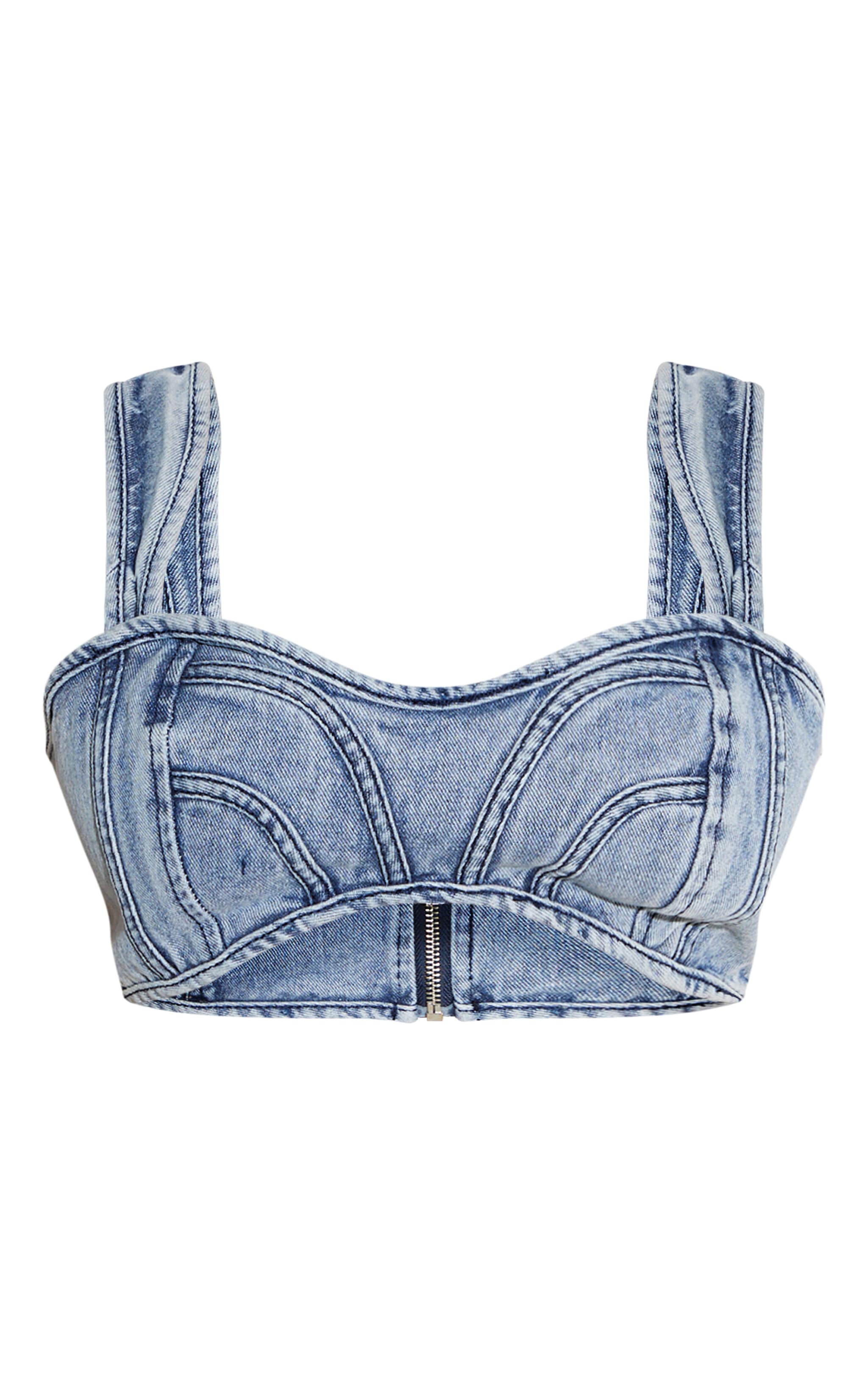 Shape Light Blue Denim Seam Detail Bralet image 5