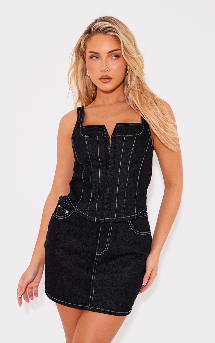 早割 万博 Stitch Contrast Corset Denim Black Top Denim | テープ・マスキングテープ