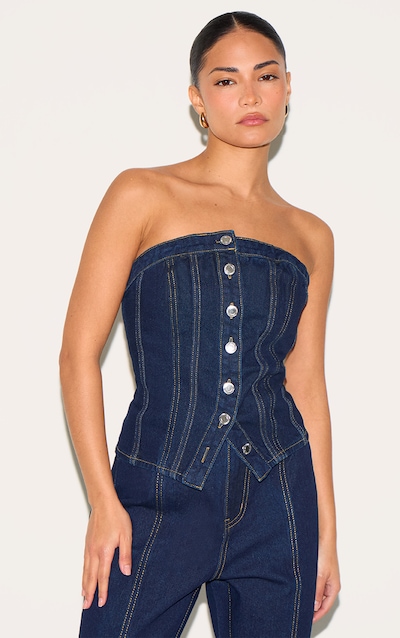 Petite Dark Indigo Contrast Seam Bandeau Corset