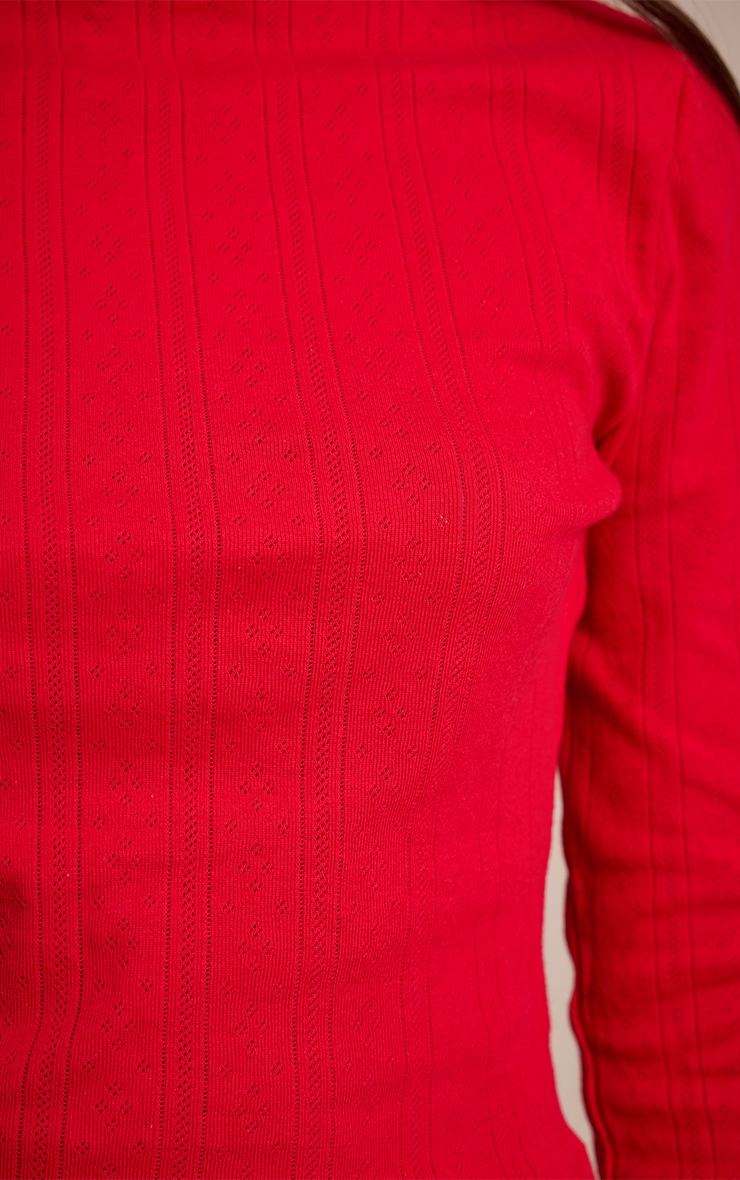 Red Pointelle Long Sleeve Pyjama Top image 4