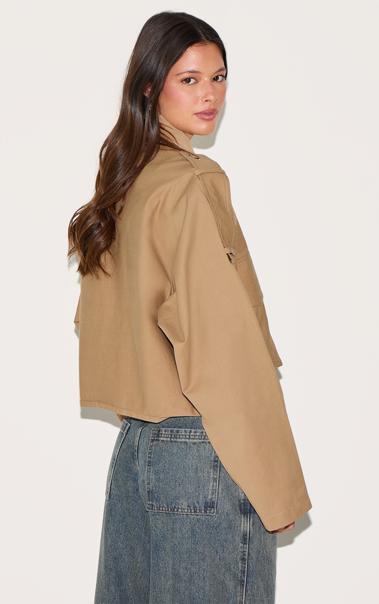 Camel Trench Detail Cropped Zip Up Jacket | Outerwear