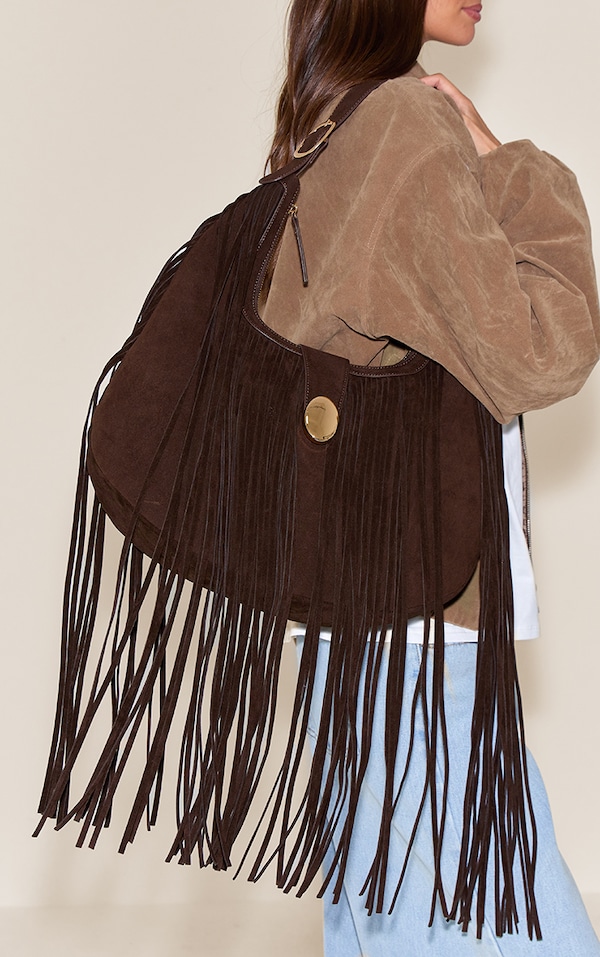 Tote bag large chocolat à franges