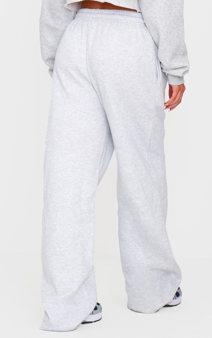 PRETTYLITTLETHING Ash Grey Badge Detail Mid Rise Wide Leg Sweatpants image 3