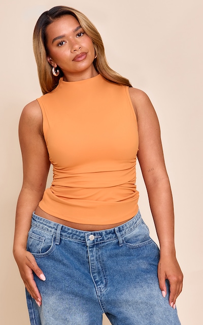 Shape Top en Sculpt abricot froncé sur les côtés à col bateau et soutien-gorge intégré