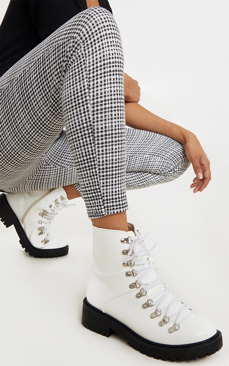 White Cleated Sole Hiker Eyelet Ankle Boot