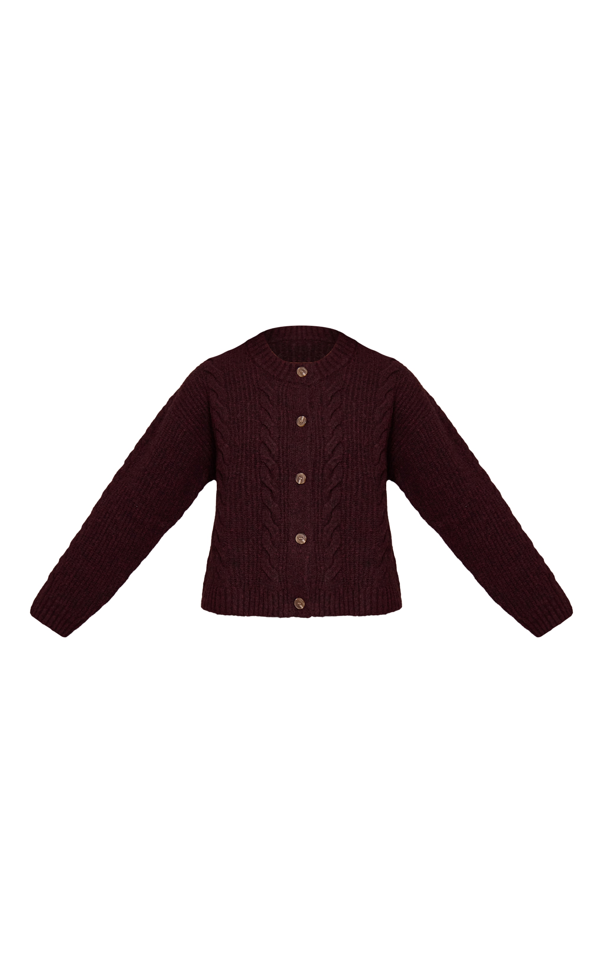 Cardigan en maille tricot torsadée prune chocolat à boutons image 5