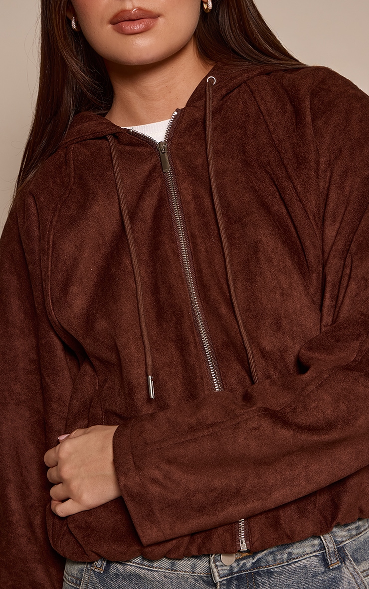 Veste en suédine chocolat foncé à capuche image 4