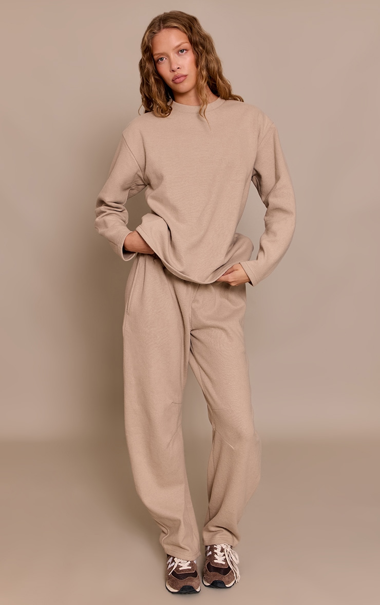 Sweat brossé côtelé taupe à manches longues image 3