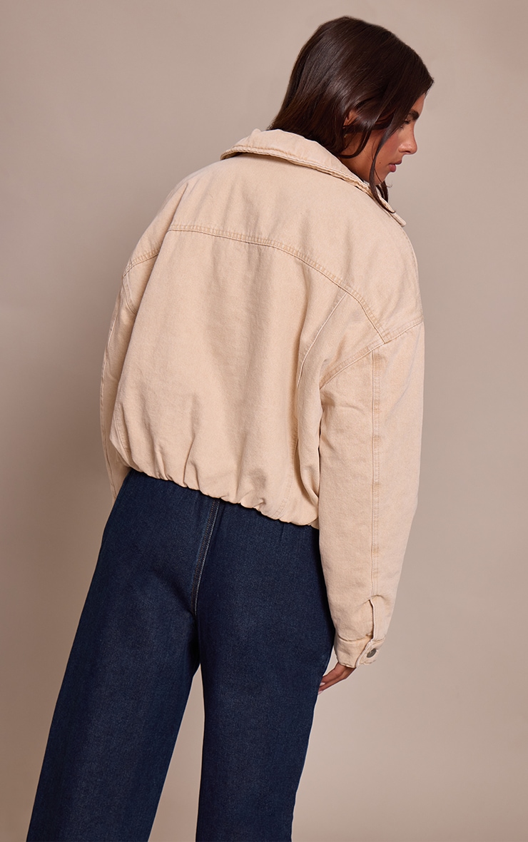 Stone Balloon Hem Quilted Cropped Denim Jacket image 2