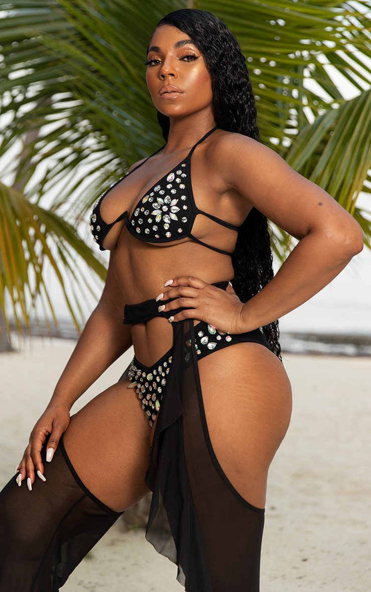 Black V Wire Jewelled Bikini Top