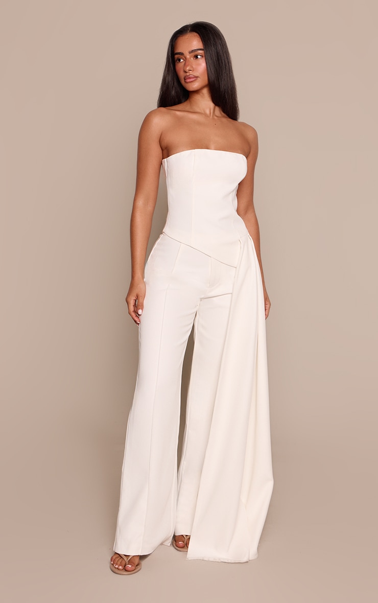Petite White Tailored Woven Seam Front Wide Leg Trousers