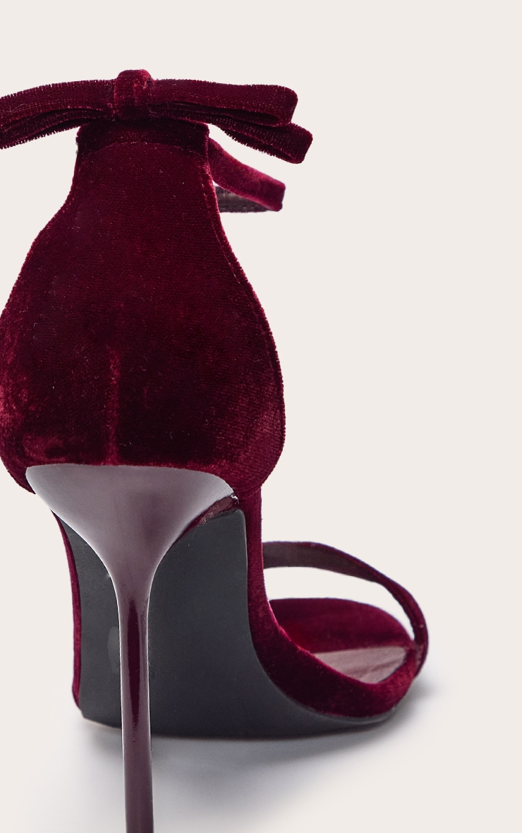 Burgundy Velvet Bow Back Heeled Sandals image 5
