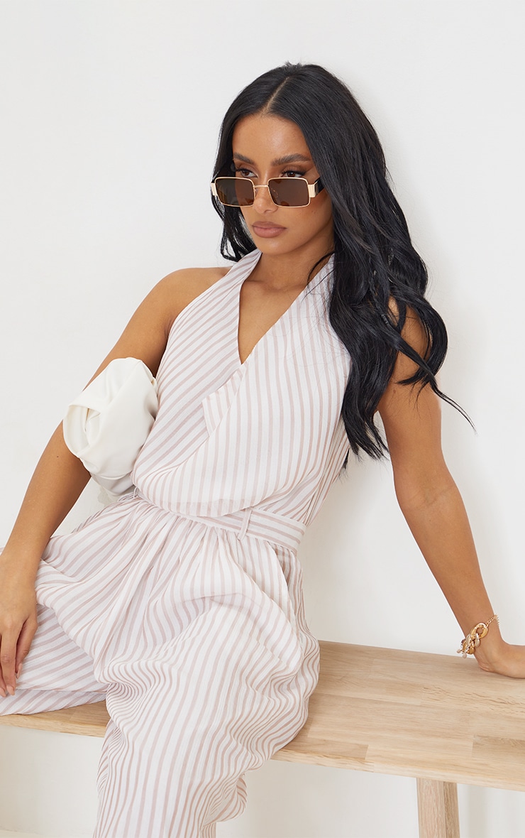 Dusty Pink Stripe Cowl Halterneck Wide Leg Jumpsuit image 2