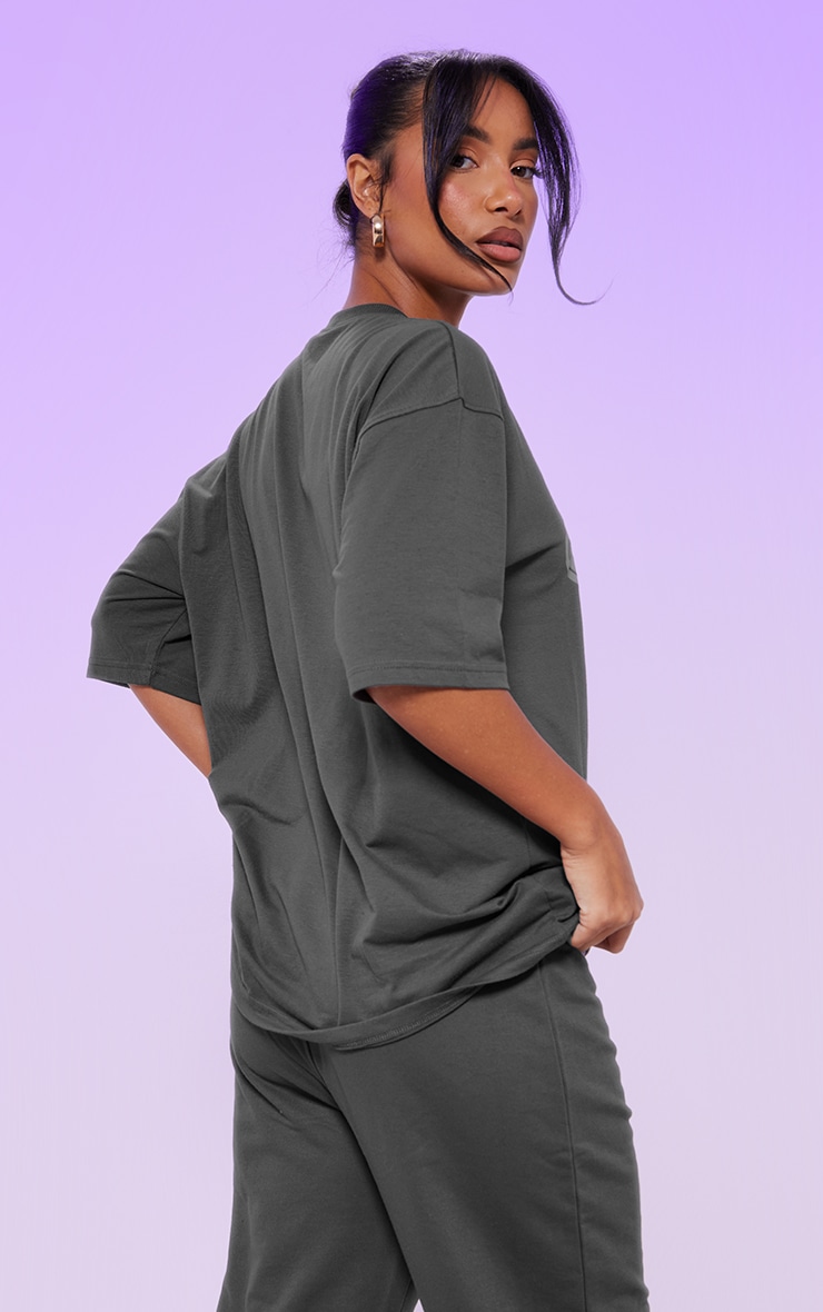 Charcoal Graphic Printed Oversized Longline T-shirt image 2