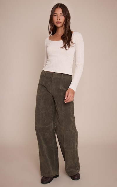 Khaki Faux Suede Straight Leg Pants