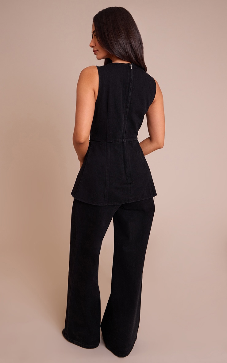 Petite Trim Detail Denim Vest Jumpsuit image 2