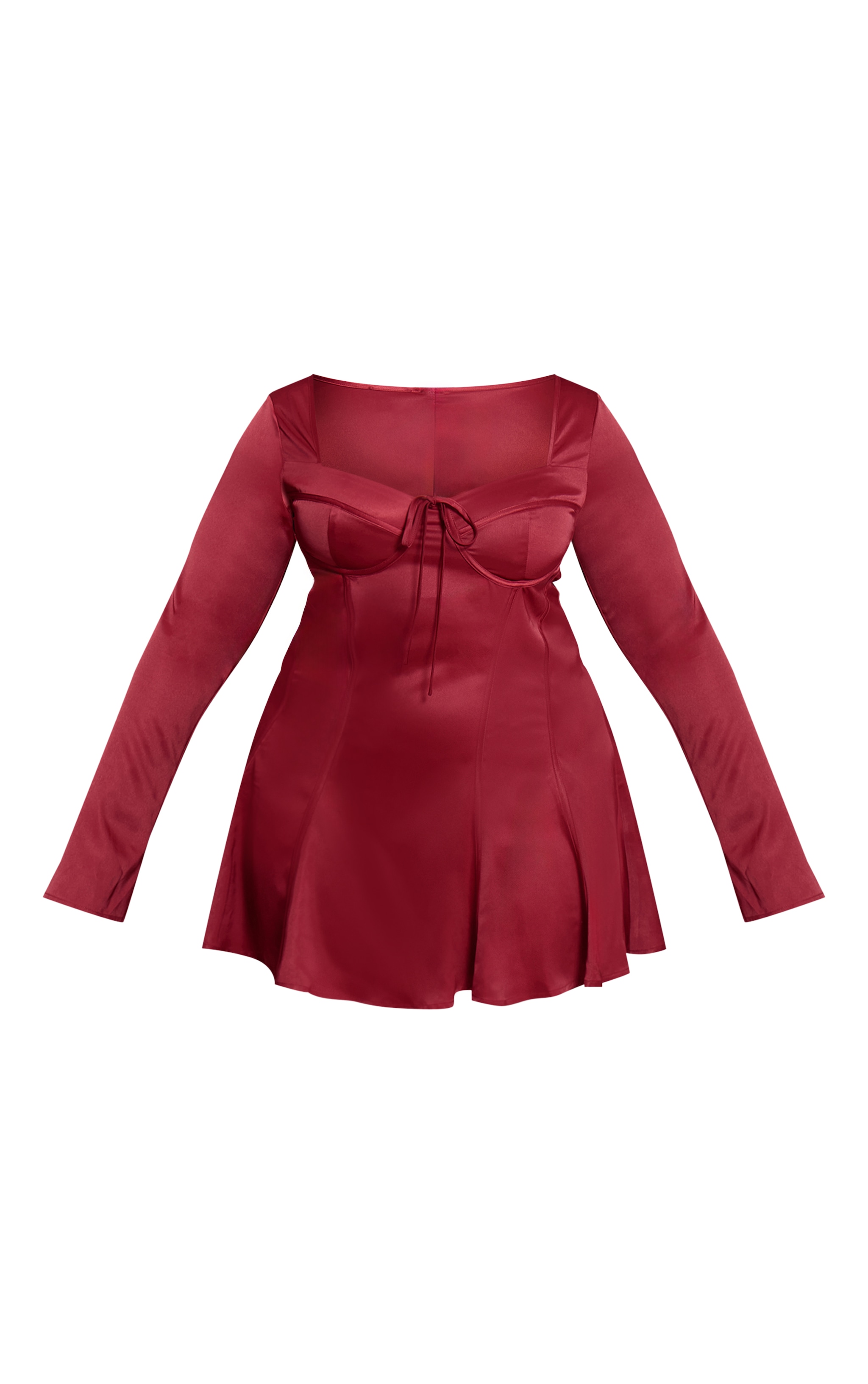 Plus Burgundy Satin Long Sleeve Mini Dress image 5