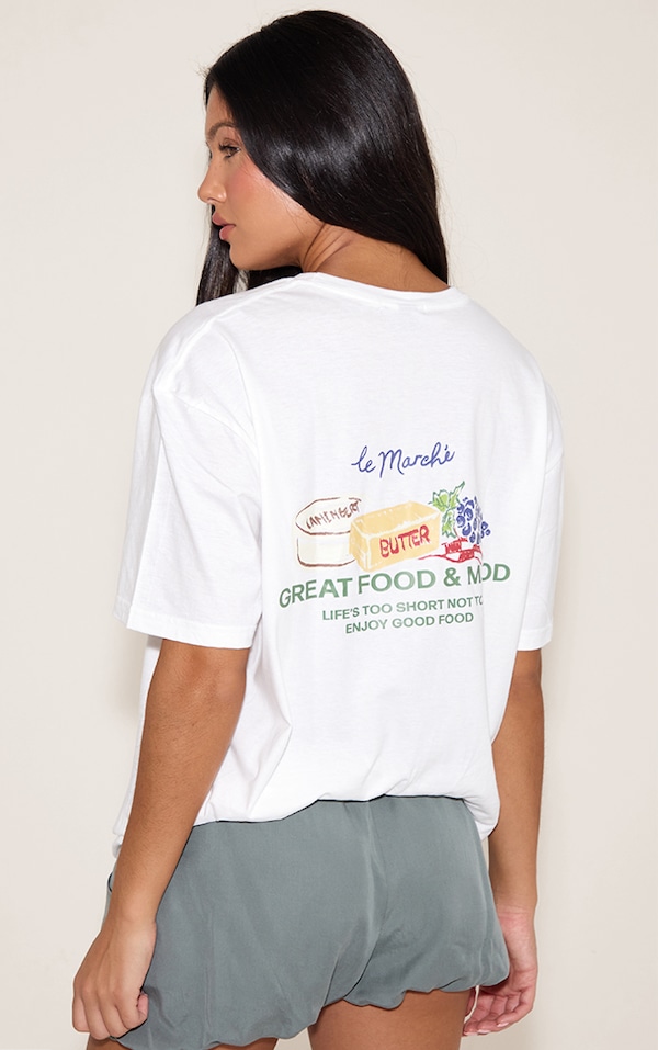 White Food Market Graphic Oversized T-shirt