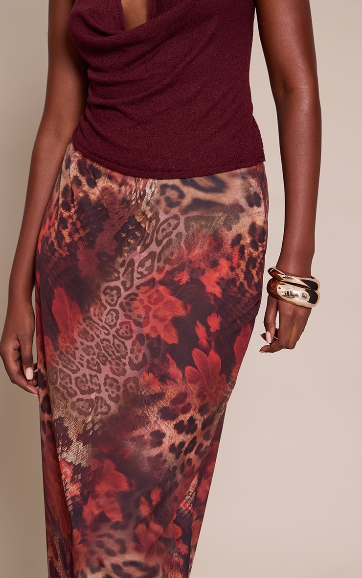 Brown Abstract Animal Print Chiffon Maxi Skirt  image 4