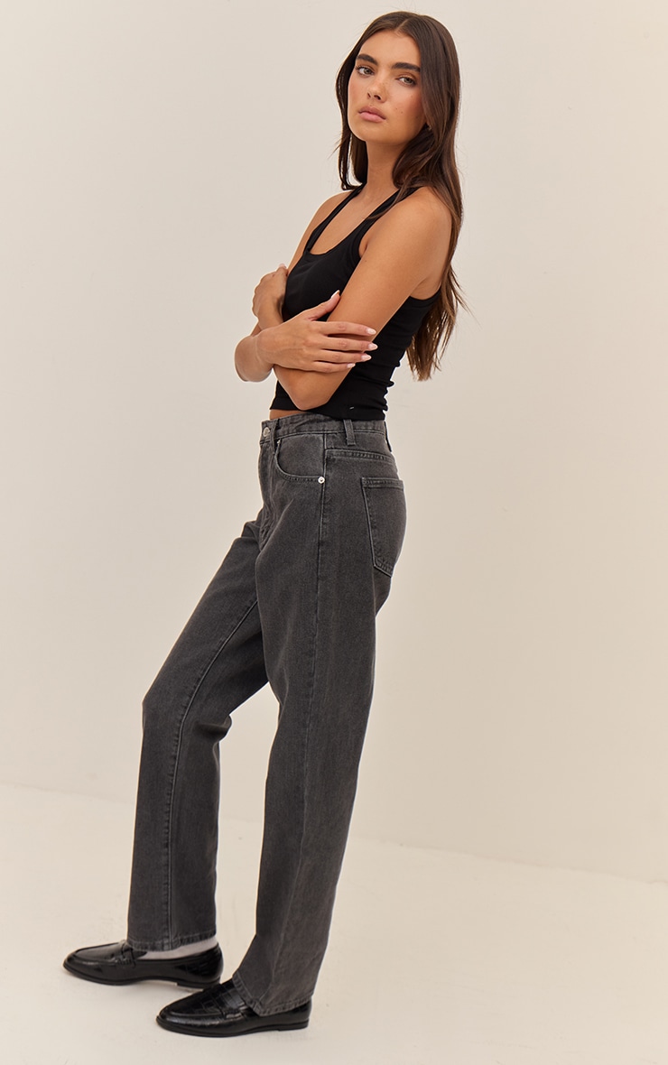 Grey High Waist Straight Leg Jeans image 2