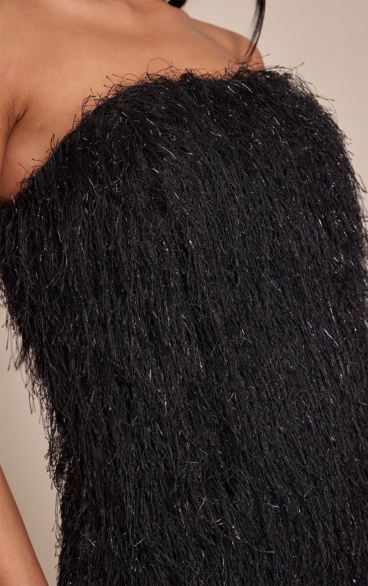 Black Glitter Fringe Bandeau Bodycon Dress image 4