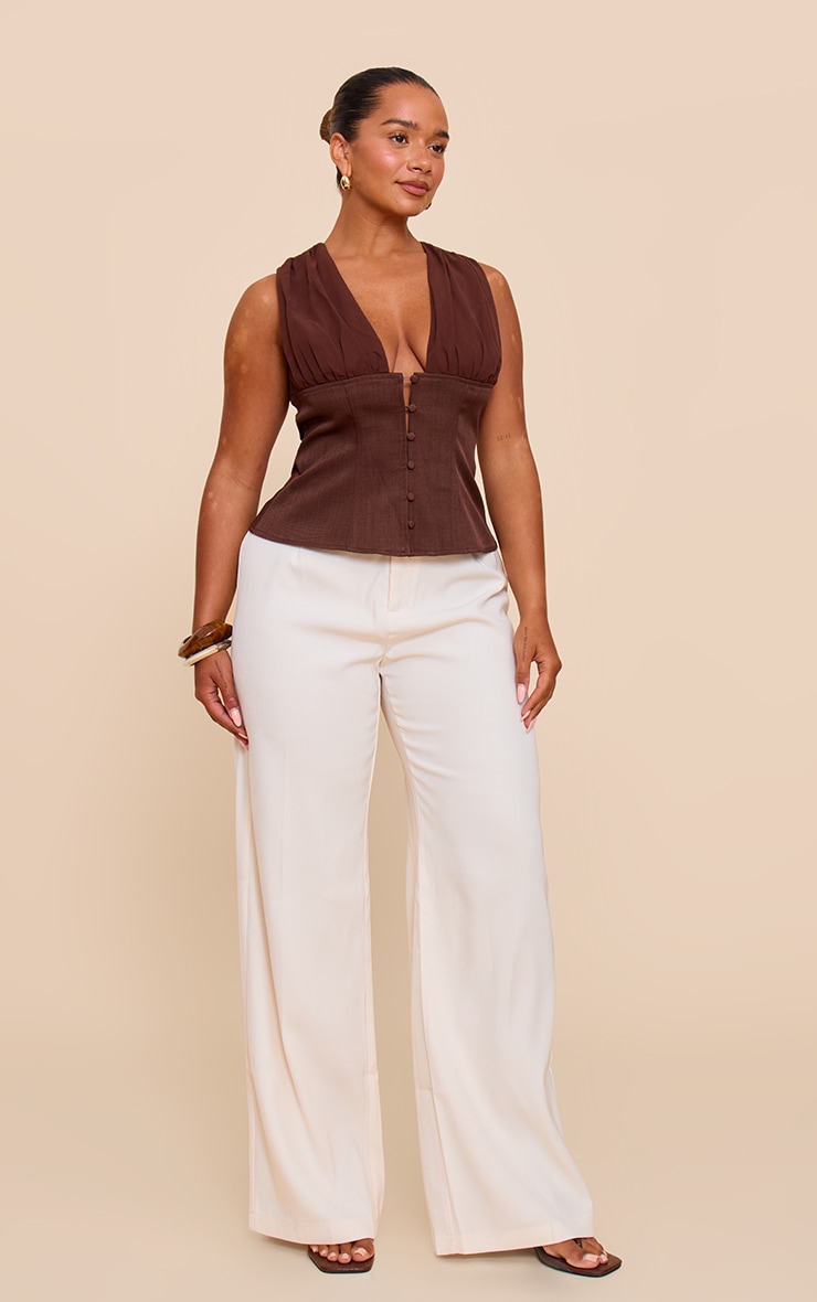 Shape Chocolate Plunge Front Button Detail Top image 3