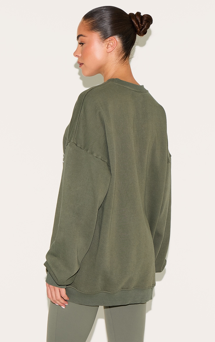 Khaki Washed Paris Montmarte Print Oversized Sweatshirt image 2