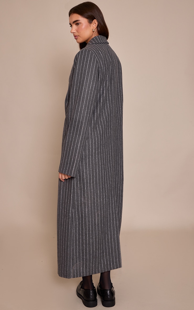 Grey Pinstripe Wool Look Coat image 2