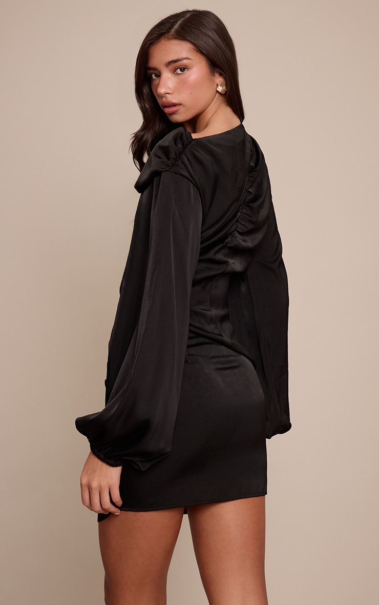 Black Satin Cut Out Long Sleeve Mini Shift Dress image 2