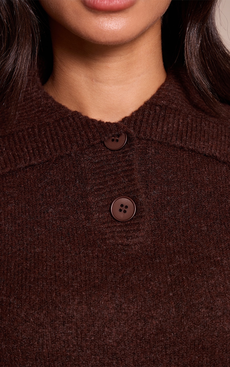 Petite Brown Collared Button Up Knitted Sweater image 4