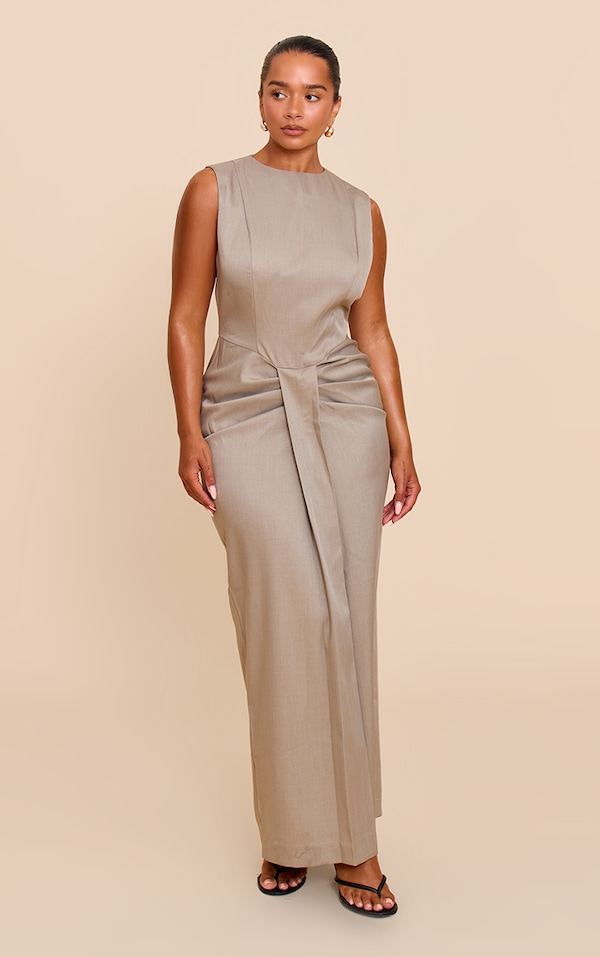 Shape Grey Woven Pleat Waist Maxi Dress
