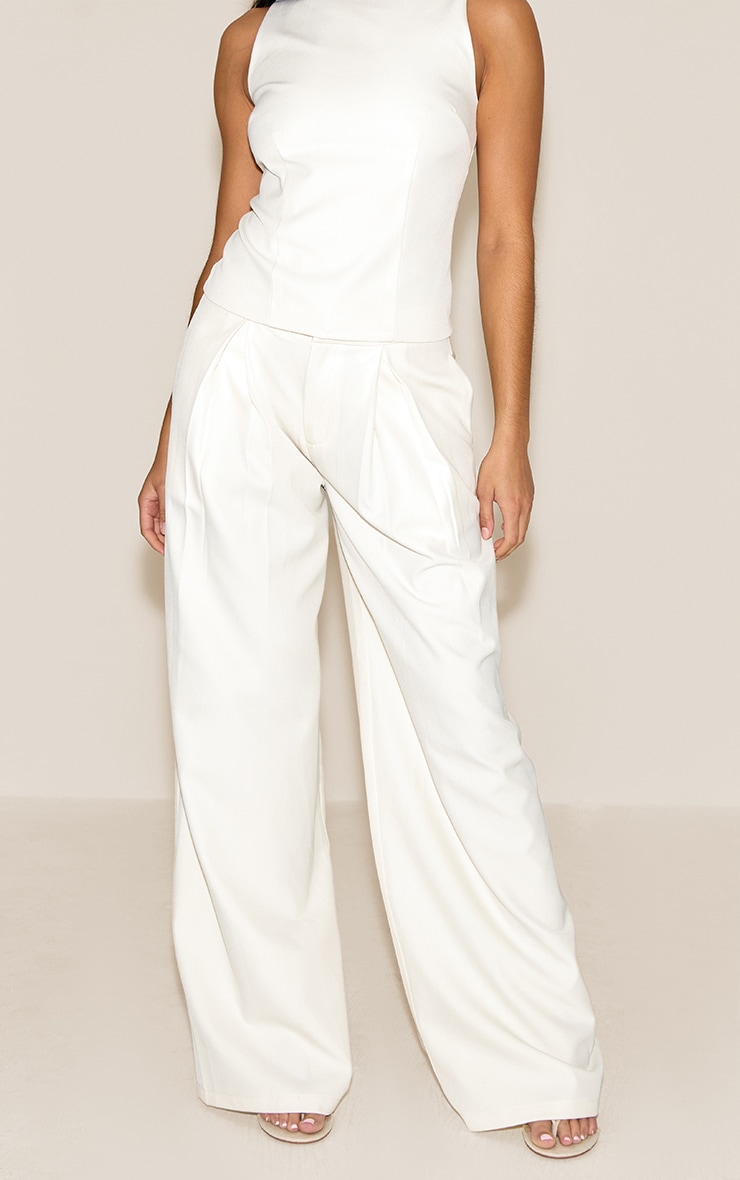 White Tailored Woven Wide Leg Pants image 2