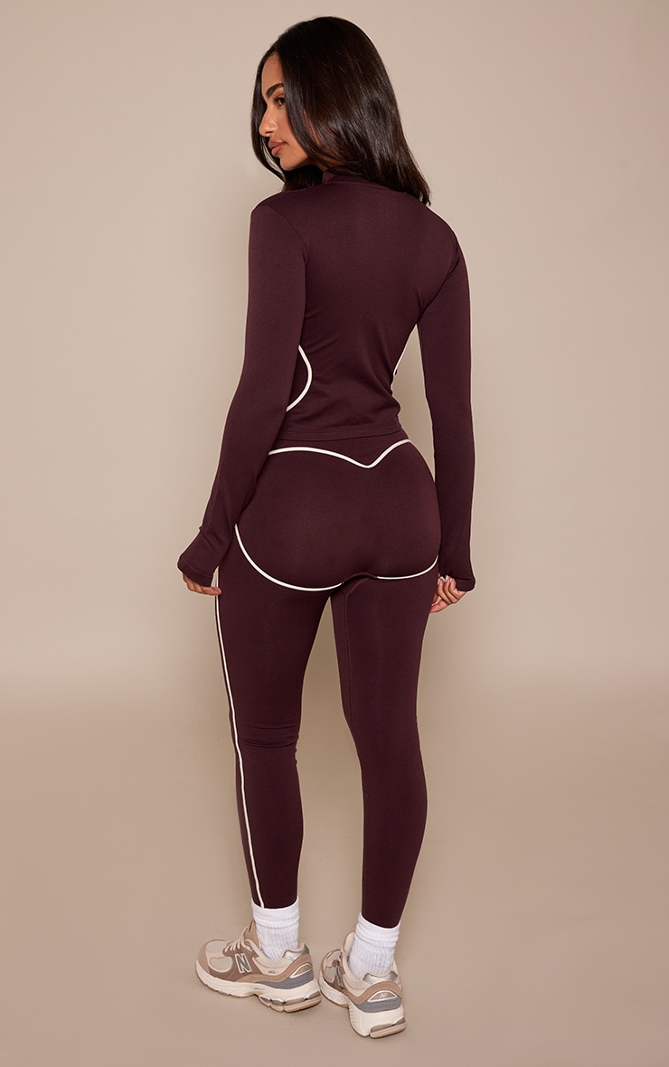 Petite Chocolate Seamless Contrast Detail Leggings image 3