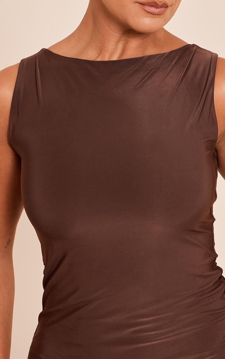 Shape Chocolate Slinky Frill Detail Sleeveless Mini Dress image 4