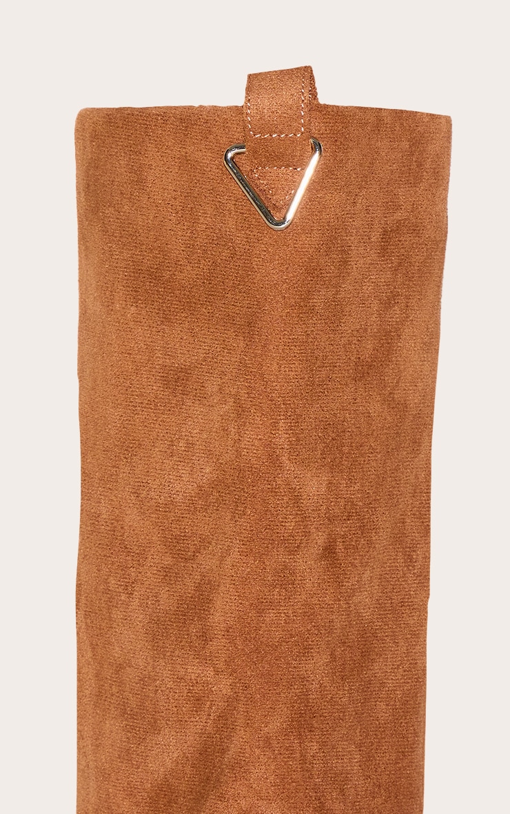 Camel Faux Suede Block Heeled Fold Over Knee High Boots image 4