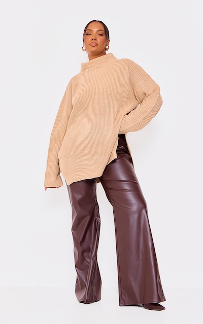 Plus Stone High Neck Knitted Side Split Jumper