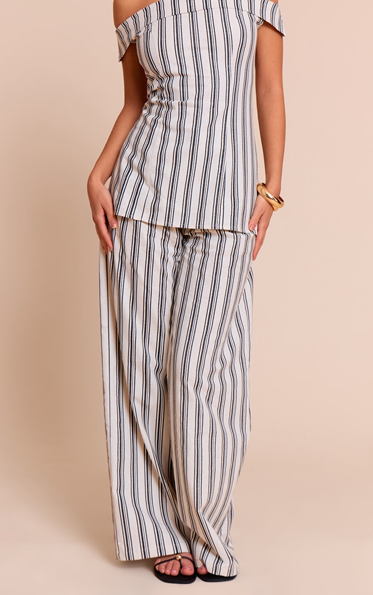 Natural Textured Stripe Tailored Wide Leg Pants image 2