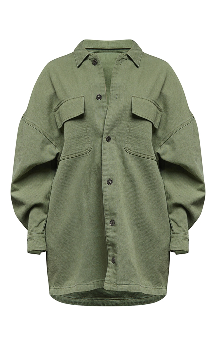 Khaki Oversized Denim Shirt Dress image 5